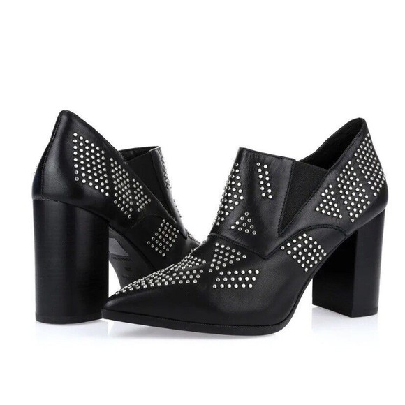 See By Chloe Black Silver Studded Leather Ankle Booties...